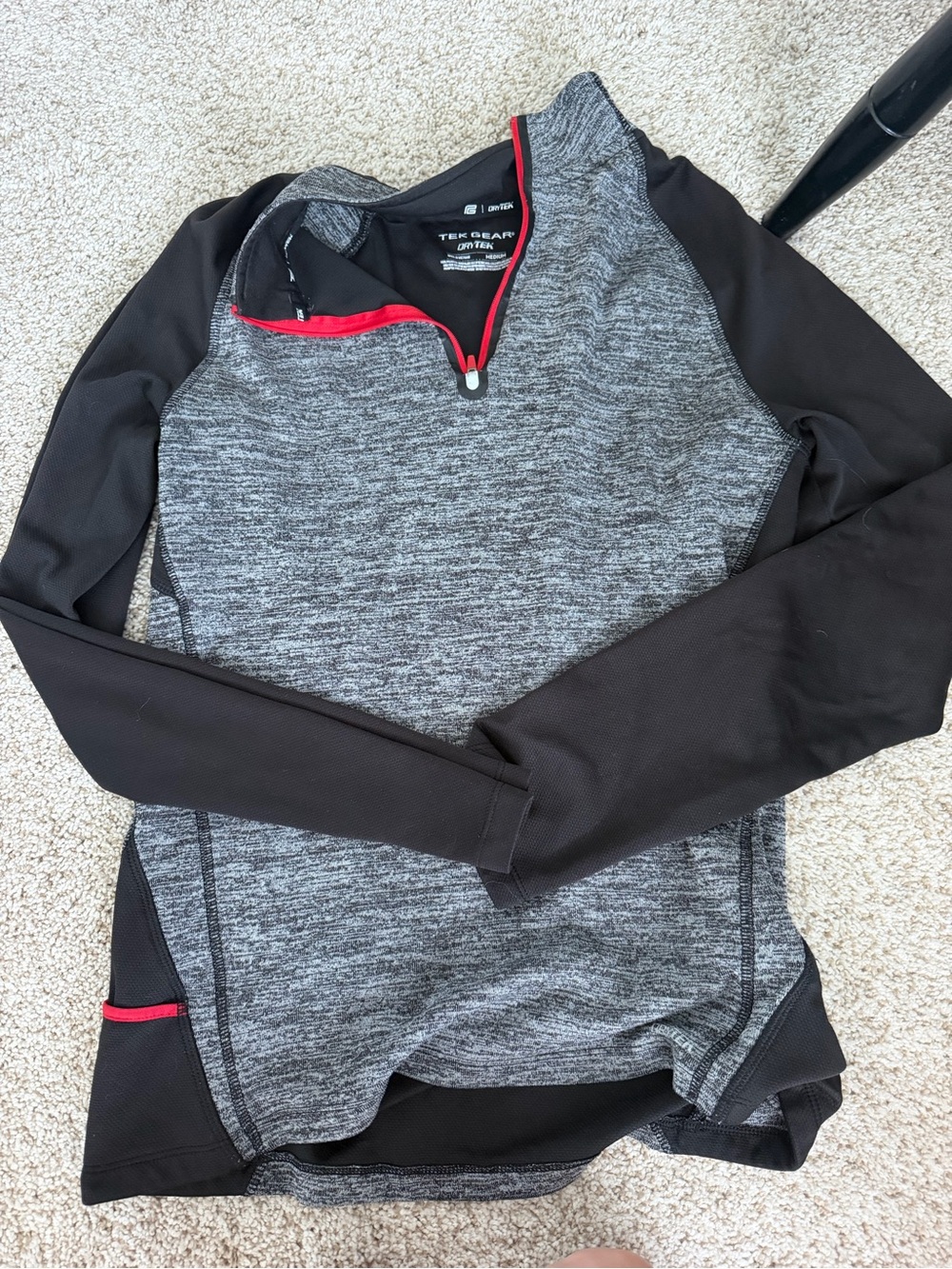 tek gear Gray Heather and Black Quarter-Zip Sweater with Red Trim